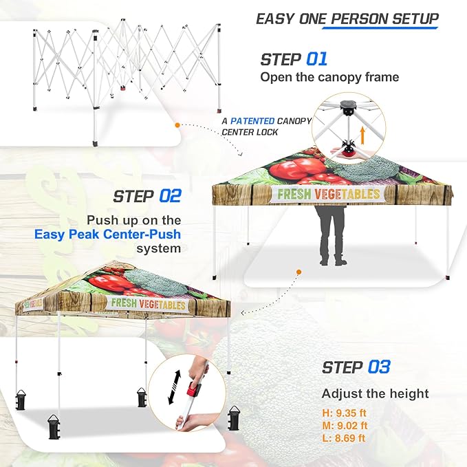 EAGLE PEAK Pop Up Canopy Tent with Wheeled Carry Bag, 8 Stakes, 4 Ropes, 4 Weight Bags, Easy Set Up