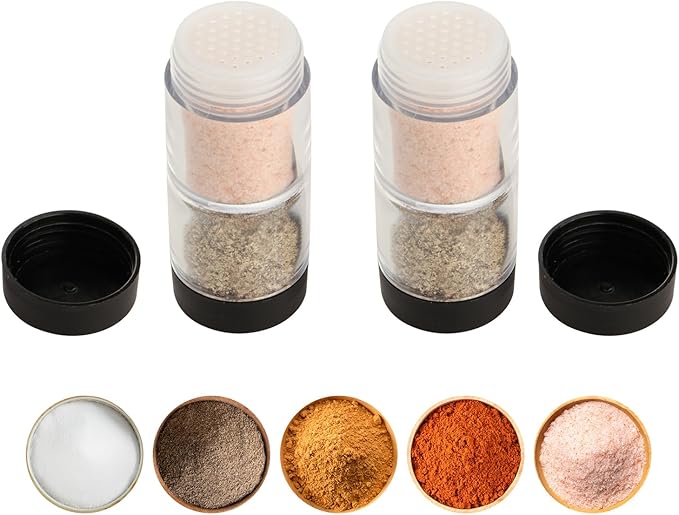 Sunmei Salt and Pepper Shakers Moisture Proof Set, 2-in-1 Portable Spice Shaker with Airtight Lid