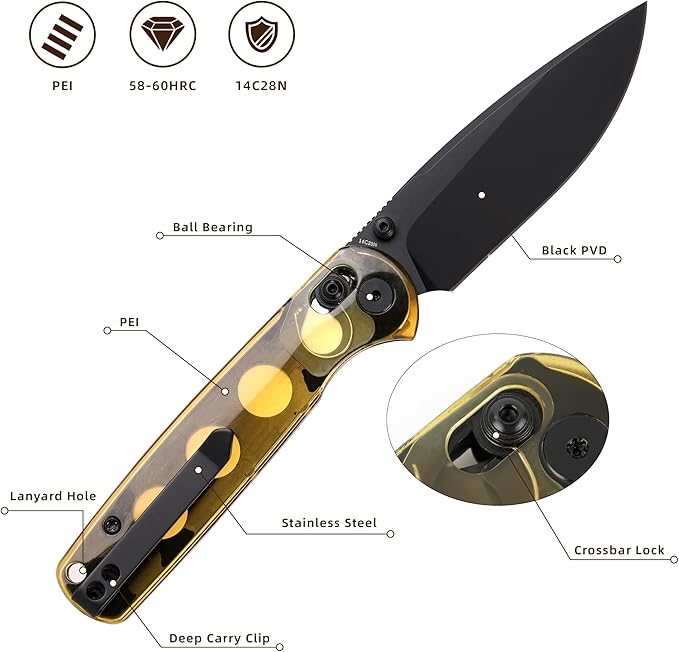 Folding Pocket Knife, Survival Knife Tactical Hunting Knife,3.23??Sharp Folding Blade with Ultem