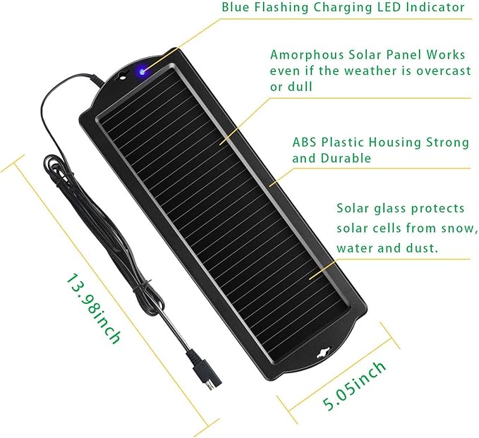 Sunway Solar Car Battery Trickle Charger & Maintainer 12V Solar Panel Power Battery Charger With