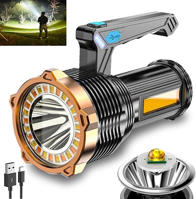 LED Flashlight USB Rechargeable, Super Brightest Flashlight with Sidelight and Hooks, 8 Modes