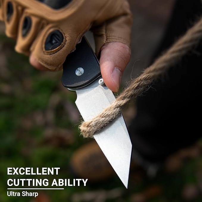 Pocket Folding Knife - 3.39" D2 Sheepsfoot Blade Stonewashed Finish - G10 Handle with Thumb Stud