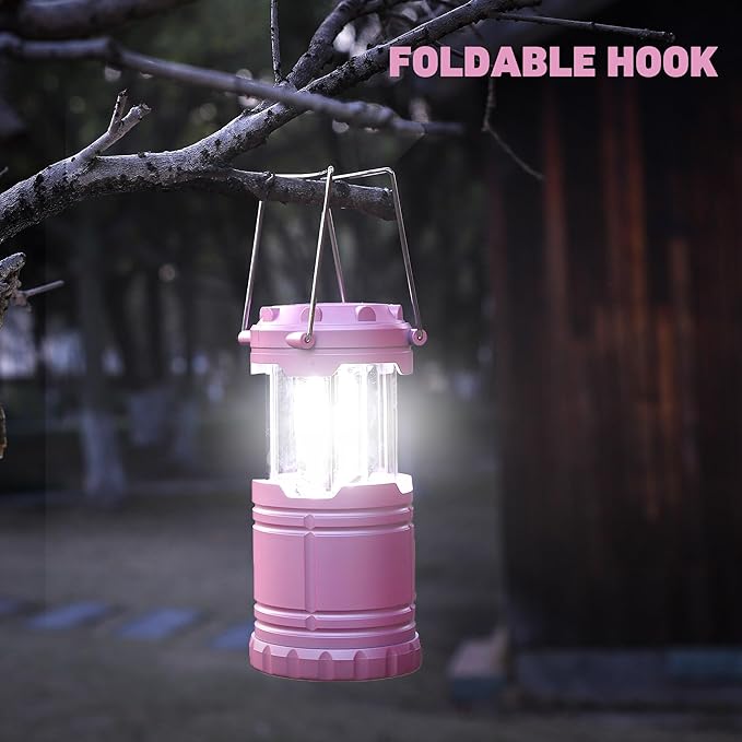 LED Pink Camping Lanterns, Portable Camping Lights, Outdoor Handled Lamps, Essential Emergency