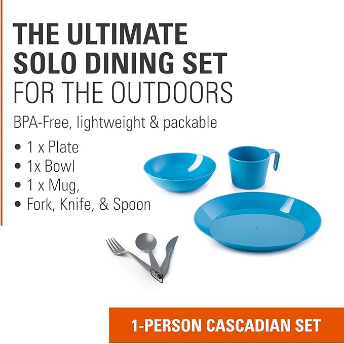 GSI Outdoors Cascadian 1 Person Table Set I 6-Piece Camping, Backpacking Mess Kit, Plastic BPA