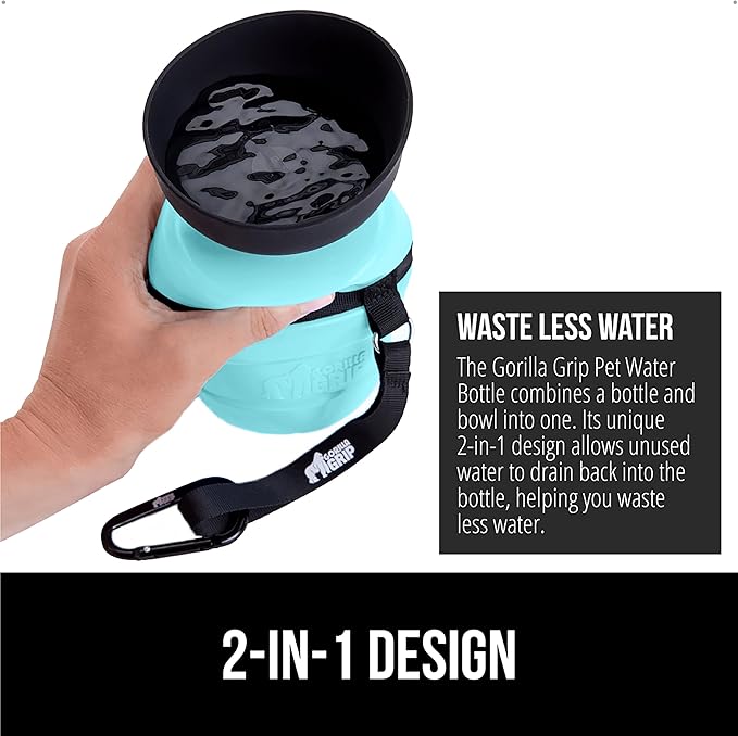 GORILLA GRIP Dog Water Bottle, Portable Water Bowl Dispenser for Dogs, 16 oz Leak Proof Pet Travel