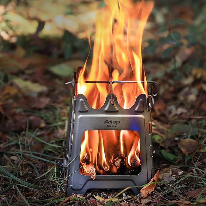 Titanium Wood Stove New Upgrade - Foldable Multi-Fuel Alcohol Stove Ultra-light and compact stove