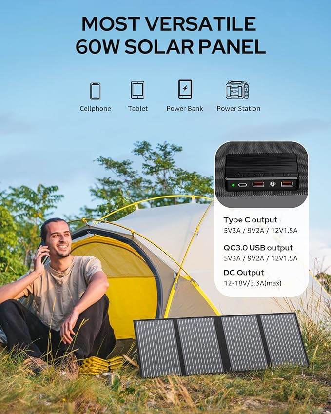 60W Portable Solar Panels, Foldable Solar Panel Charger for Portable Power Station(Under 500W)