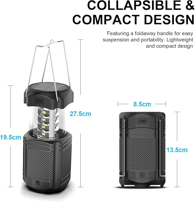 Camping Lantern 5000mAh Solar Hand Crank Telescopic LED Flashlight USB Charger for Power Outages