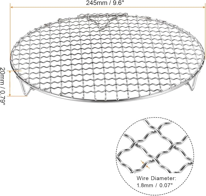 HARFINGTON 2pcs Round Cooking Rack 9.6-inch 201 Stainless Steel Cross Wire Barbecue Grill Net with