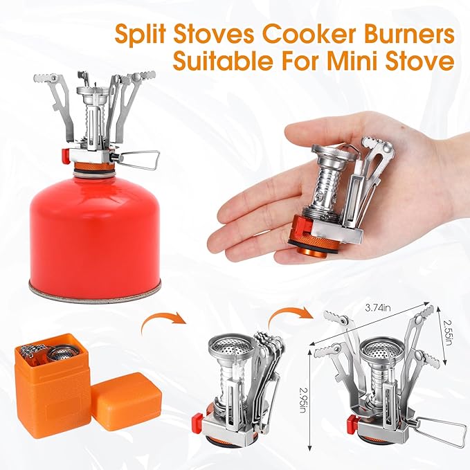 15 Pcs Camp Cooking Set Stainless Steel Camping Cookware Mess Kit with Pot Pan and Stove 2 Set