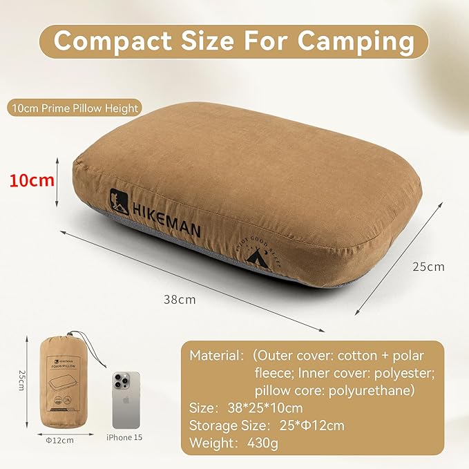 HIKEMAN Camping Memory Foam Pillow - Ultralight Travel Pillow,Backpacking Pillow with Removable