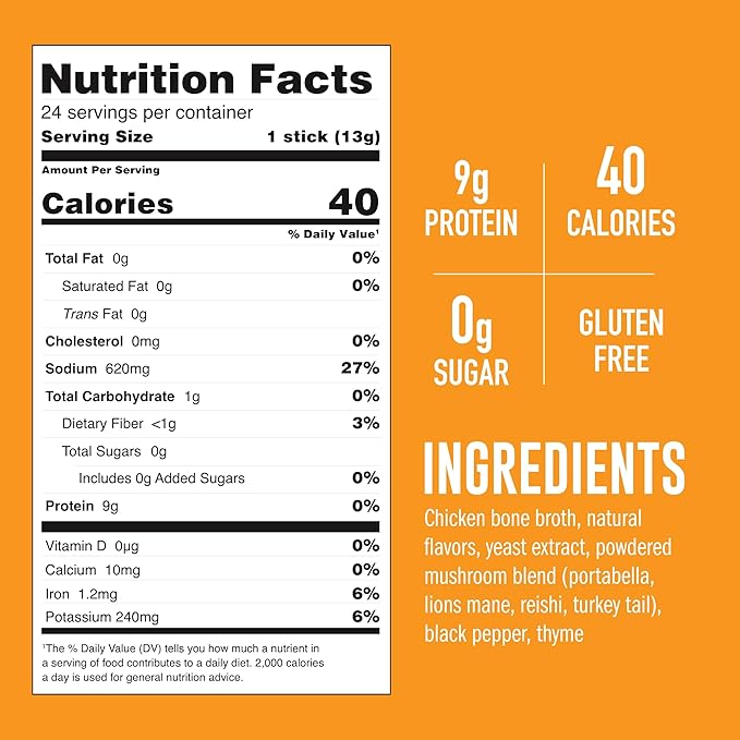 LonoLife Mushroom Chicken Bone Broth Powder Mix | 10g Protein | Collagen-Rich, Keto & Paleo