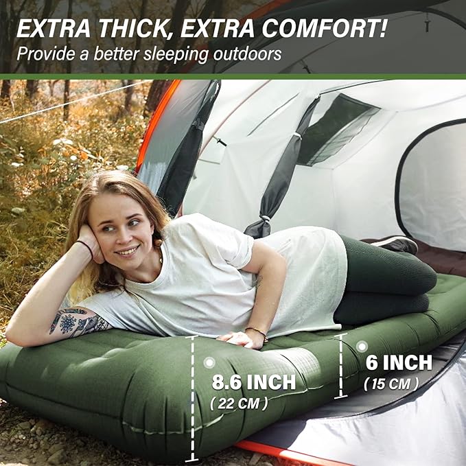 TOBTOS Inflatable Camping Sleeping Pad with Pillow, Thick 6 Inch Ultralight Sleeping Pad with