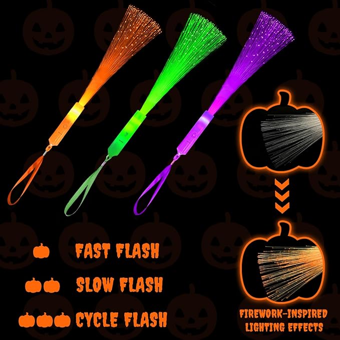 Halloween Glow Sticks Toys Gifts for Kids-6 Pack, Light Up Fiber Optic Wand for Toddlers, Fun