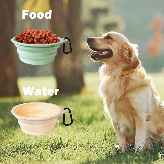 PetBonus 2-Pack Large Silicone Collapsible Dog Bowls, 34oz/1000ml BPA Free Portable Foldable Travel