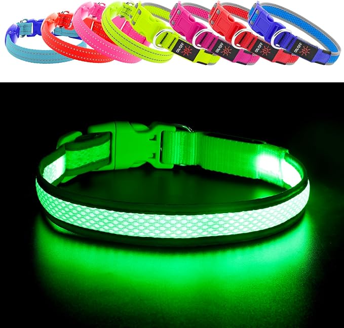 YFbrite Light up Dog Collar, USB Rechargeable LED Puppy Collar Super Bright Adjustable Glowing Dog