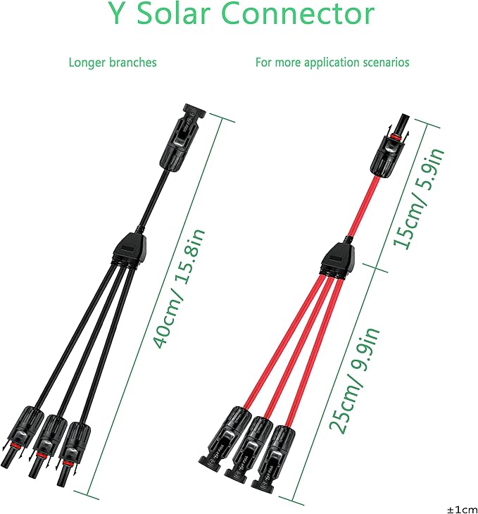 Solar Y Connector,Solar Y Branch Parallel Cable,Solar 1 to 3 Male Female Connector Adapter,10AWG