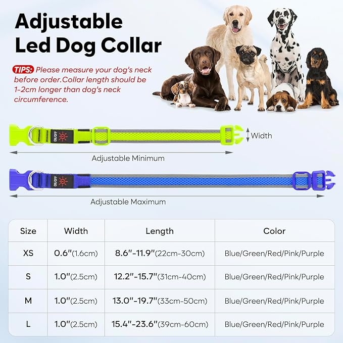 Flashseen LED Dog Collar, Light Up Dog Collar USB Rechargeable, Brightest Dog Lights for Night