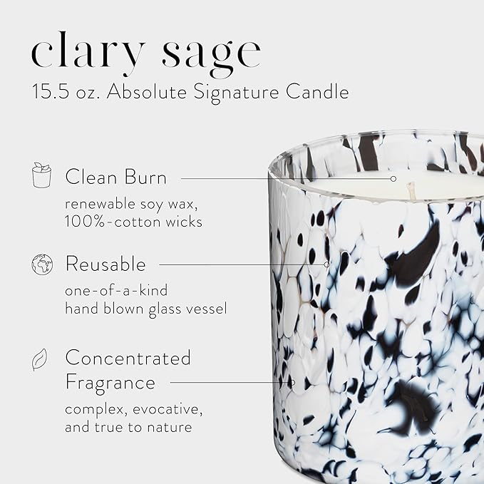 LAFCO New York Signature Candle, Clary Sage - 15.5 oz - 90-Hour Burn Time - Reusable, Hand Blown