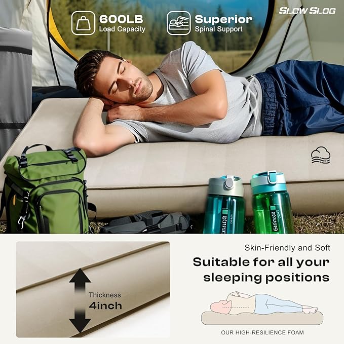 Self-Inflating Sleeping Pad with Portable Electric Air Pump, 4in Thick Memory Foam Camping Mattress