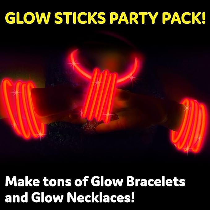 PartySticks Red Glow Sticks - 100pk, 8 Inch Glow in The Dark Light Up Sticks - Party Favors