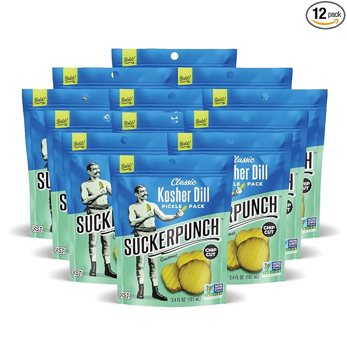 SuckerPunch Classic Dill Pickle Chips, Snack Pack, Gluten Free, Kosher, Sugar Free, Low Calorie