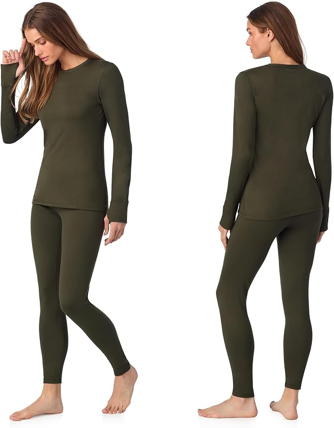 Cuddl Duds Womens Fleece Lined Thermal Base Layer Set – Long Sleeve Shirt & Leggings for Cold