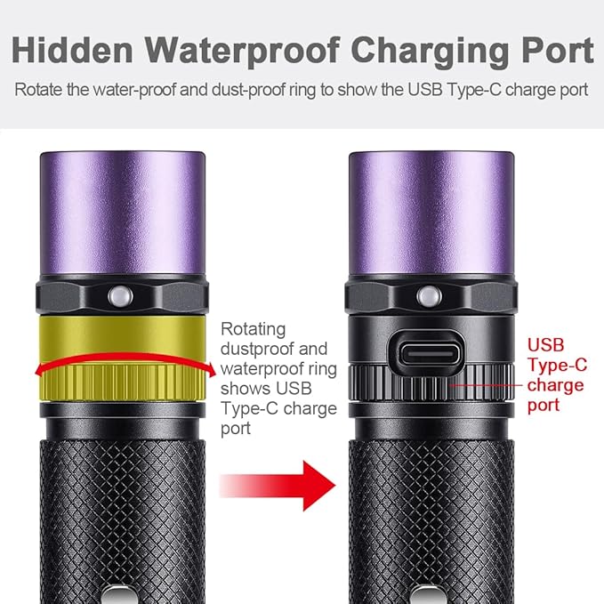 LIGHTFE Blacklight uv Flashlight 365nm UV304 UV Flashlight Rechargeable can be Used for UV Glue