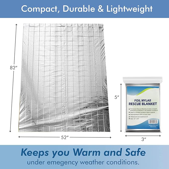 NOVAMEDIC Emergency Foil Mylar Thermal Blankets - Pack of 200, 84"x52", Individually Wrapped