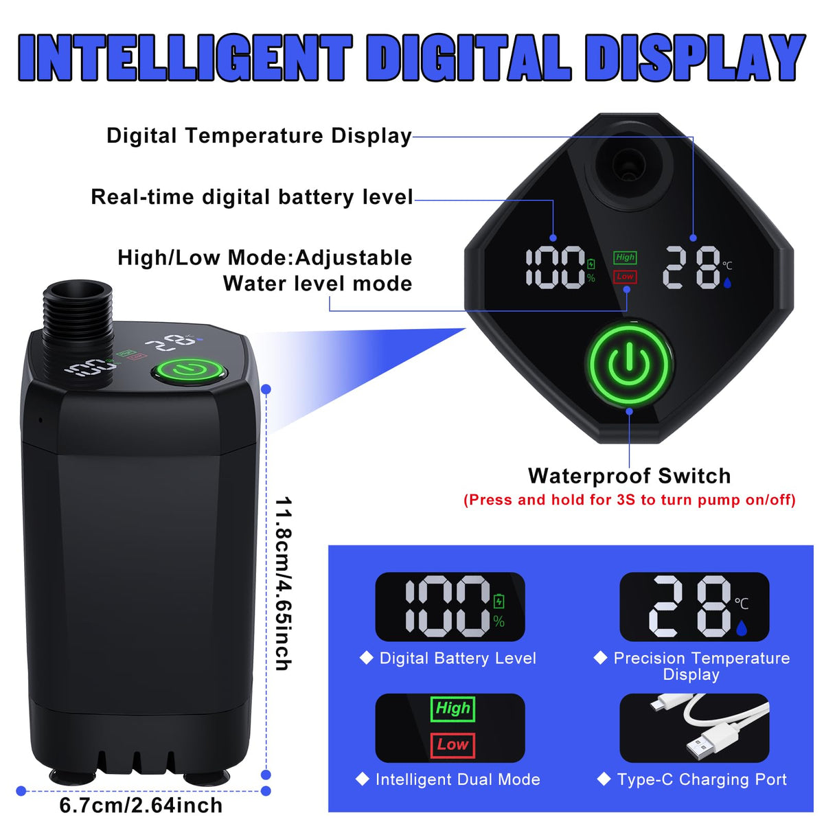 Spopal Portable Shower for Camping, [Long-Lasting] 6000mAh Rechargeable(Bk)