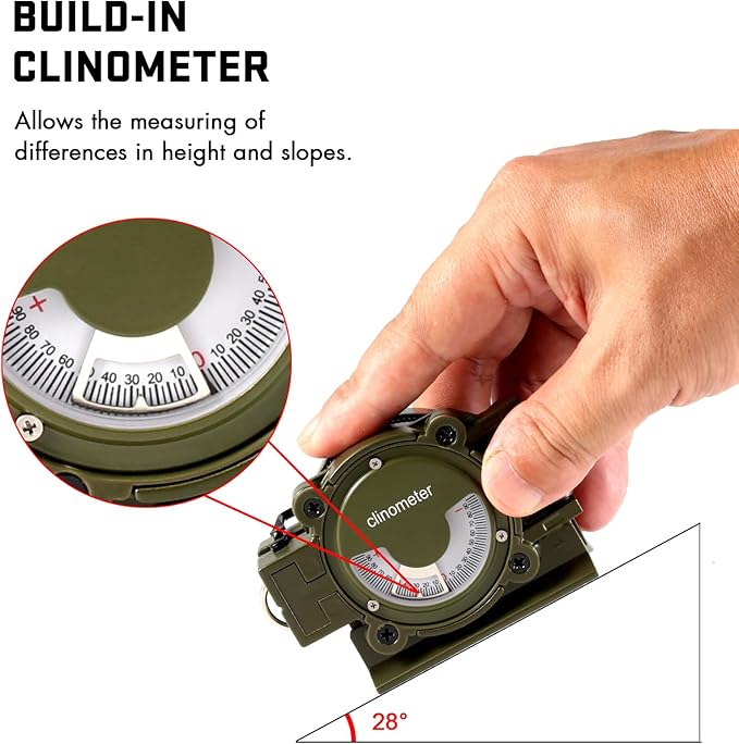 Eyeskey Multifunctional Military Sighting Navigation Compass with Inclinometer | Impact Resistant &