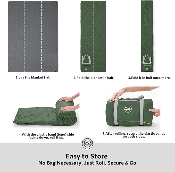 STOVER Waterproof Stadium Blanket – Portable Outdoor Camping Blanket for Travel, Picnics, or Sports