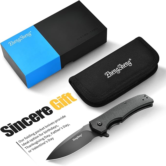 Praxis Pocket Knife, 2.9" D2 Steel Folding Knife with G10 Handle PVD Titanium Coating Blade