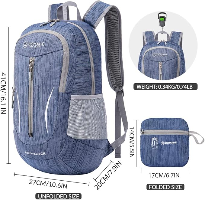 ZOMAKE 25L Ultra Lightweight Packable Backpack, Foldable Hiking Backpacks Water Resistant Small