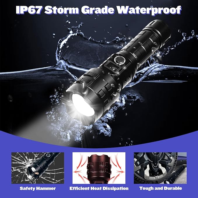 Flashlights High Lumens Rechargeable, 1000000 Lumens Hight Lumens Super Bright Handheld LED Flash