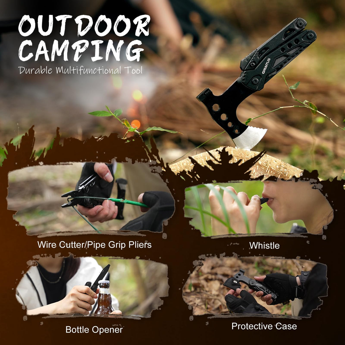 16 in 1 Multitool Camping Survival Gear with Axe Saw Pliers Whistle Hammer