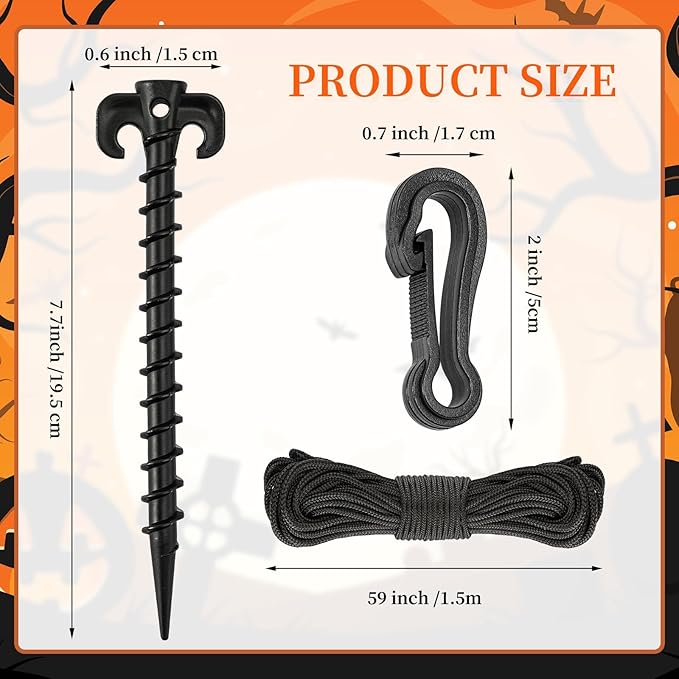 AUGSUN 54 Pieces Plastic Inflatable Stakes Set, Include Tent Stakes, Tethers Ropes and Hooks Heavy