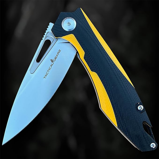 TACTICAL GEARZ Pocket Folding Knife for EDC, D2 Steel Blade, Dual Color G10 Handle, Includes Sheath