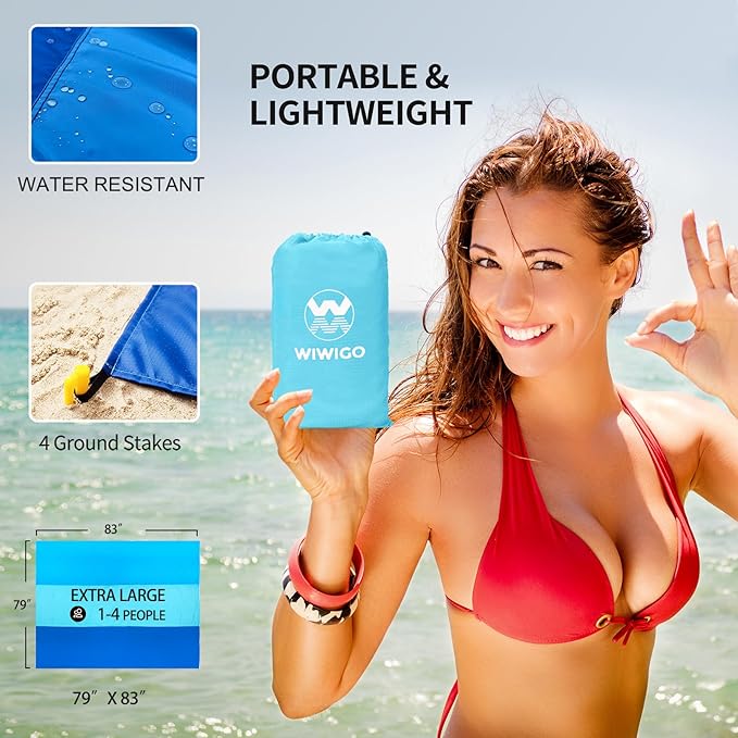 Beach Blanket Waterproof Sandproof Beach Mat 79" X 83"/10'x9'for 2-8 Adults Quick Drying Outdoor