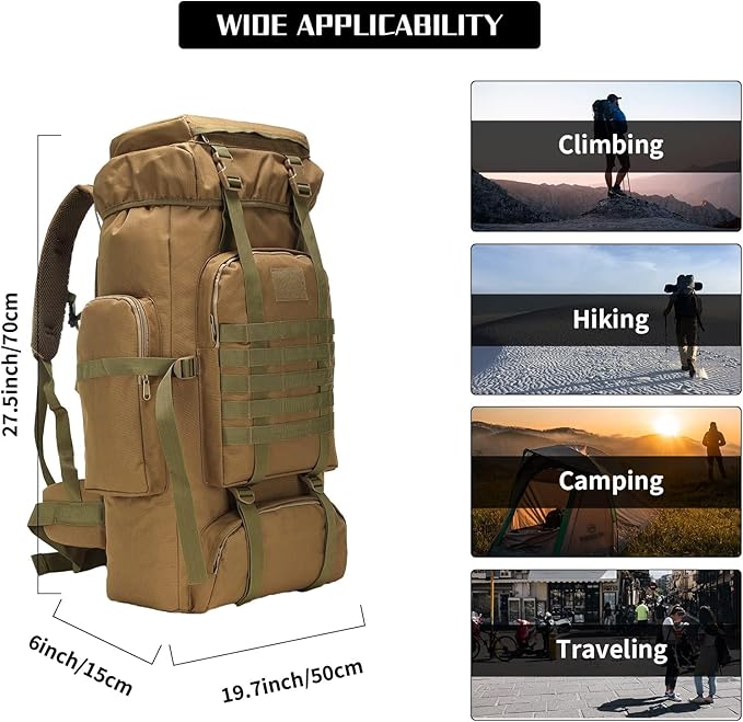Hiking Backpack for Men 70L/100L Camping Backpack Military Rucksack Molle 3 Days Assault Pack for
