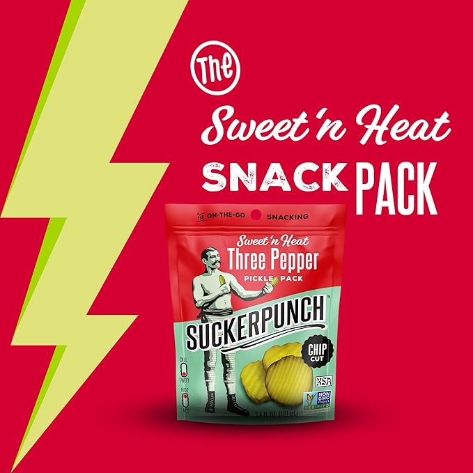SuckerPunch Three Pepper Pickle Chips, Snack Pack, Gluten Free, Kosher, Sugar Free, Low Calorie
