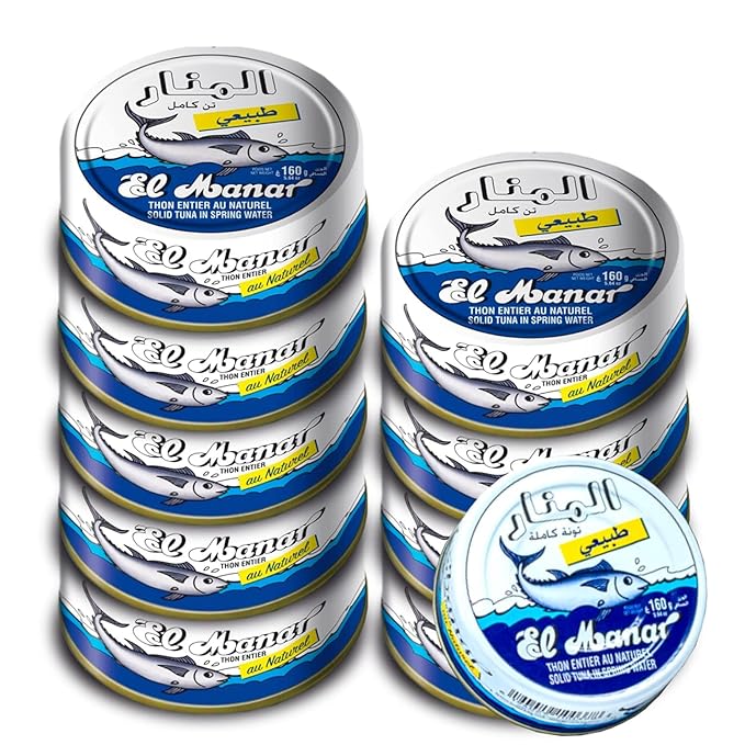 El Manar Solid Light Tuna in Water- 5.6 oz Pack of 10 - Canned Tuna Fish in Spring Water - Non-GMO