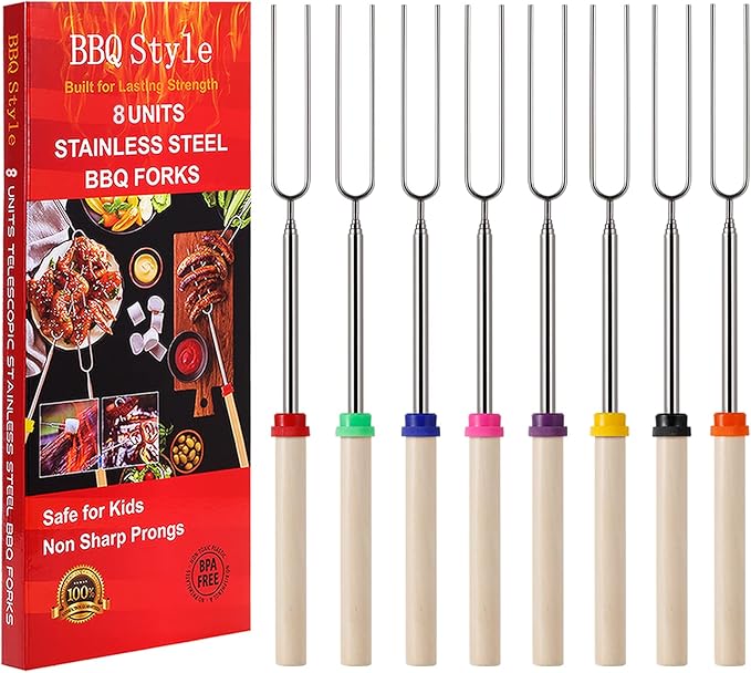 8 PCS Marshmallow Roasting Sticks, Telescoping Smores Sticks for Open Fire Pit, 32 Inch Long