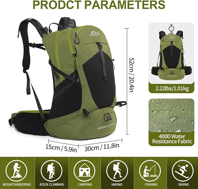 Hiking Backpack, Waterproof Hiking Daypack with 3L Water Bladder and Rain Cover, Lightweight Travel