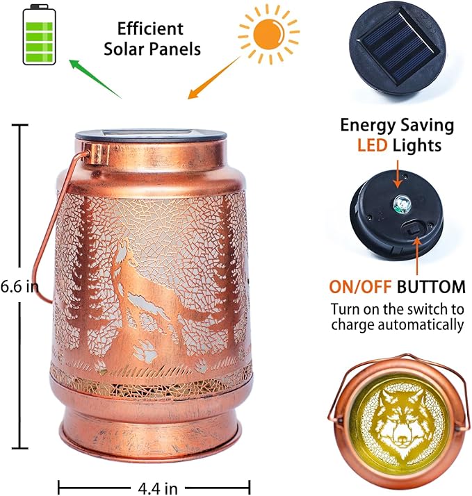 2 Pack Wolf Solar Lanterns Outdoor Waterproof Hanging Lights for Garden Decor, Yard, Patio, Lawn