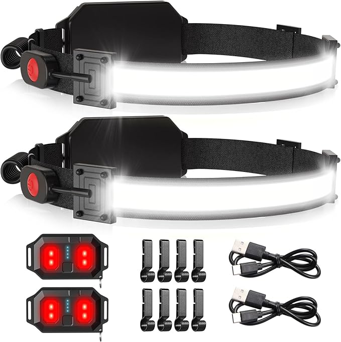 LED Headlamp USB Rechargeable 1000Lumen 230° Wide-Beam LED Headlight with Red Taillight, Super