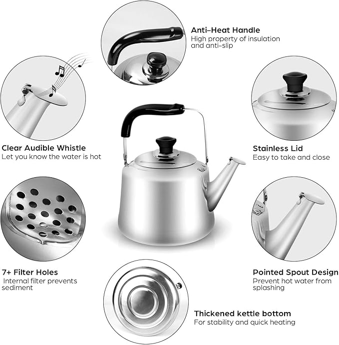 Odoland 4L Camping Kettle Set with 4 Cups, Durable Stainless Steel Camp Tea Coffee Water Pot with 4