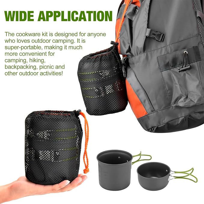 SS SUNSBELL Camping Cooking Set, Non-Stick Camping Pot and Pan Set, Portable Camping Cookware with