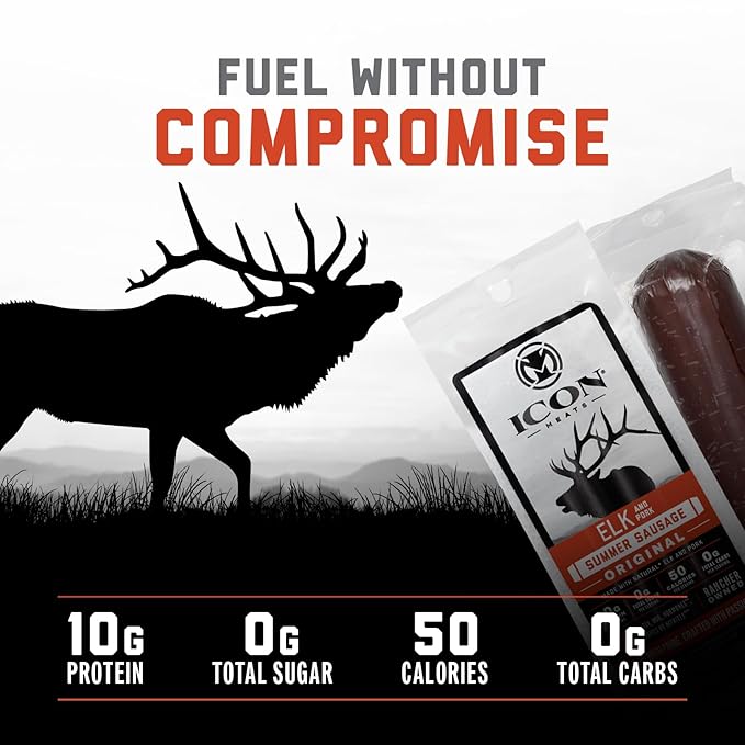 ICON Meats Summer Sausage - Elk and Pork Original Flavor - 4 Pack of Individually Wrapped Meat