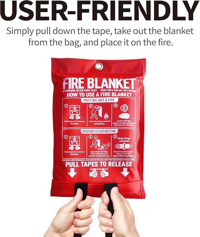 Fire Blanket for Kitchen and Home, 40" x 40", Fiberglass Emergency Fire Blanket, 2 Pack